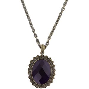 Behave - Ketting - Vintage koper Look Ovale Hanger met Paarse Steen