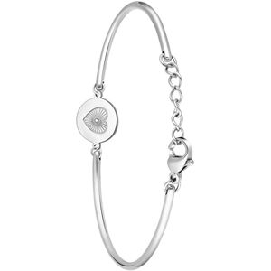 Lucardi Dames Stalen armband met hart bewerkt - Armband - Staal - Zilverkleurig - 16 cm