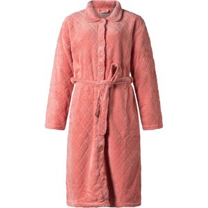 Cocodream dames badjas fleece | met knopen | MAAT XXL | Schaduwruit | zalm