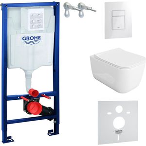 Inbouwreservoir Complete Toiletset Grohe Solido 39069000 - Inbouw WC Hangtoilet Wandcloset Shak Wit Hoogglans - Bedieningsplaat EVEN 3in1 Wit Hoogglans - Voorwandelement - Installatiesysteem
