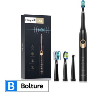 Bolture Electric Toothbrush - Elektrische Tandenborstel - 5 Standen - Inclusief 3 Opzetborstels - Sonisch - Waterdicht - Zwart