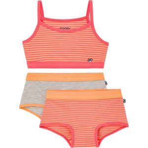 Woody ondergoed set meisjes - streep – oranje - 1 topje en 2 boxers - maat 152