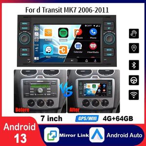 4+64G Android 13 Car Stereo for Ford Transit MK7 2006-2011, Built-in Wireless CarPlay Android Auto 7in Car Radio with GPS WiFi Bluetooth FM SWC Mirror Link Split Screen + AHD Backup Camera