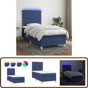 vidaXL Boxspring met LED - Blauw - 80x200 cm Boxspring Bed - Verstelbare Hoofdbord - Led Verlichting - Pocketvering Matras - Huidgevend Topmatras