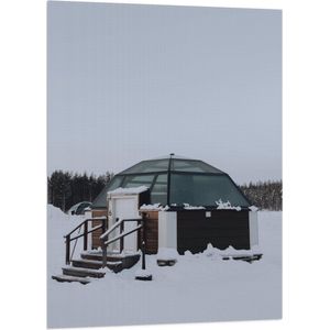 Vlag - Huisje - Sneeuw - Rond - Bomen - Bossen - 70x105 cm Foto op Polyester Vlag
