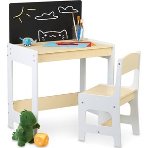 Relaxdays kindertafel en stoeltje - krijtbord kinderen - speeltafel en kinderstoeltje