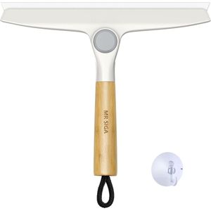 Roterende universele siliconen wisser voor ramen, Glas en douchedeuren - 10 inch met bamboe handvat