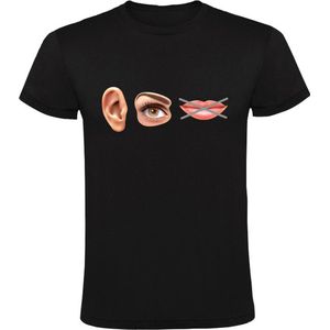 Horen zien zwijgen Heren T-shirt | uitdrukking | oor | ogen | mond
