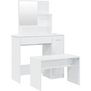 vidaXL Kaptafelset 86,5x35x136 cm hoogglans wit - Kaptafel - Kaptafels - Kap Tafel - Make-up Tafel