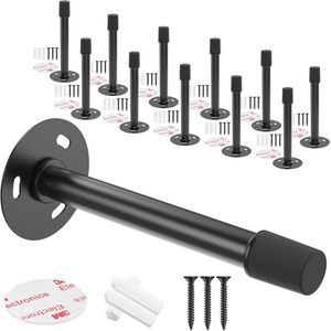 Geluidsdempende Deurstoppers met Rubber Bumper - Wandprotector voor Deurknoppen (Zwart, 12 Stuks)