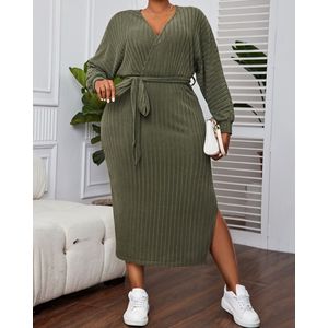 Sexy elegante corrigerende wikkeljurk met split trui jurk khaki plus size 3XL eu 50/52