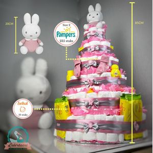 Luiertaart Meisje XXL - 235 Pampers - Nijntje & Zwitsal pakket - Kraamcadeau - Pampertaart