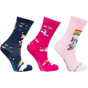 Eenhoorn kindersokken | Grappige sokken | Kleur: Roze / Blauw | Maat: 19-22 | Aantal: 3 paar