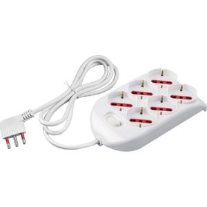 Meervoudige Stekkerdoos Emilia - 6-Voudig - Met Veiligheidsstopcontacten - 10/16A - Wit - Voor Thuis En Kantoor