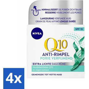 NIVEA - Q10 POWER Dagcrème - Anti-Rimpel Gezichtscrème - Poriën Verfijnend - Voor gemengde tot vette huid - SPF 15 - 50 ml - Voordeelverpakking - 4 stuks
