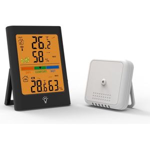 Ortho® - Digitale Binnen/buiten thermometer - Draadloos bereik tot 100m - Weerstation Binnen en Buiten - Hygrometer - Thermometer Binnen - Thermometer Buiten - Temperatuur en Luchtvochtigheid - Bevestigingsmagneet - 24U geschiedenisgegevens - Zwart