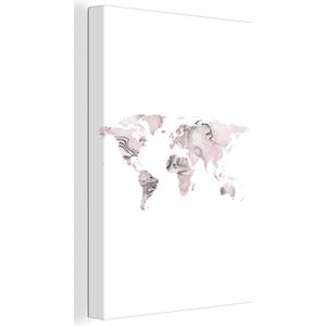 Wanddecoratie Wereldkaart - Roze - Grijs - Verf - Canvas - 20x30 cm