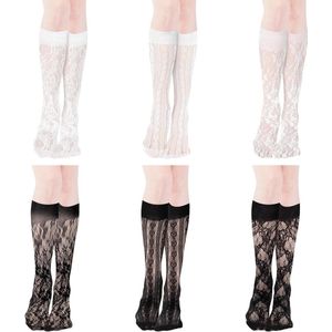 Provento - Zwarte Kanten Kniekousen voor Dames - Halloween en Oktoberfest Sokken met Uitgehold Kant - Sexy Zwarte en Witte Sokken - Ultradun en Transparant