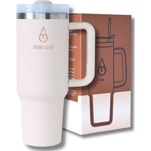 Tumbler Motivai® - Rosé - 40oz - Travel Cup - RVS Thermosbeker met Handvat en Rietje - Drinkbeker To Go - 1.2 Liter - Koffiebeker - Travel Mug - Thermosbeker - Thermosfles - Thermoskan