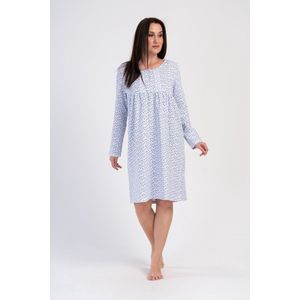 Vienetta - Grote Maten Dames Nachthemd, Lange Mouwen, Blauw - 1XL