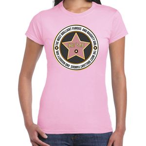 Bellatio Decorations Verkleed T-shirt dames - roze - Most brilliant and famous - fout/goud/stout XS