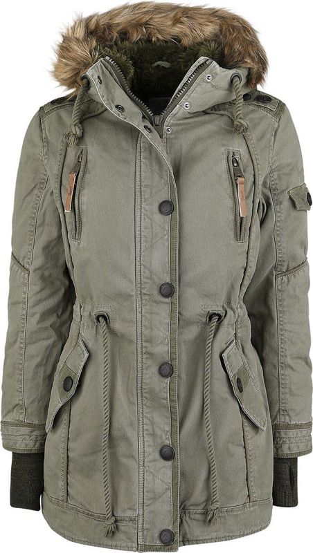 Brandit - Layla - Damesparka - Groen - Met Verwijderbare Bontrand
