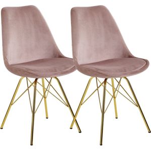 Rootz Set van 2 eetkamerstoelen - Fluwelen roze Scandinavische stoel - Keukenstoelen - Comfortabel en duurzaam - Niet-piepende poten - Eenvoudige montage - 48 cm x 58 cm x 86 cm