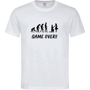T-shirt Unisex Volwassenen Grappig Tekst ""Game over!!"" Op Voorkant | korte mouw | Wit/zwart | maat XXL
