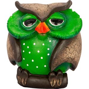 Comix Cartoon - uil - beeld - Hooty - groen - uniek handgeschilderd - massief beeld