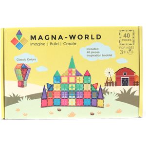 Magna-World Classic 40 stuks - Magnetisch speelgoed - Magnetische bouwstenen - Montessori speelgoed - Magnetisch speelgoed bouwblokken - STEM speelgoed - Magnetic Tiles - Compatibel met de grote merken