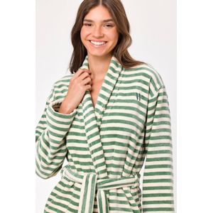 Woody Dames Badjas groen-beige streep - maat XXL