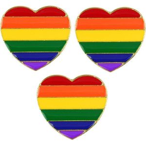 3x Regenboog gay pride kleuren metalen hartje pin/broche/badge 3 cm - Regenboogvlag LHBT accessoires