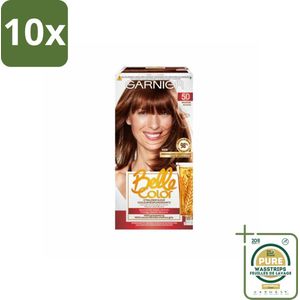 10 x Garnier - Belle Color 50 - Haarkleuring - Mahonie - Permanente Kleur - Grootverpakking - Haarverf - Permanente Haarkleur - Grijsdekking - Haarverf Mahonie - Haarverf Donkerbruin