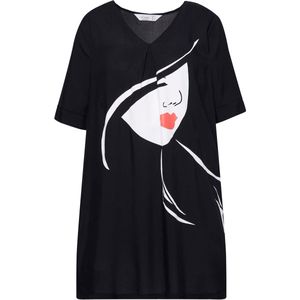 MIAMODA MIAMODA - Dames - Jurk A-lijn vrouwenhoofd halve mouwen - Zwart - Maat 42