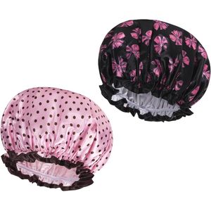 AOOWU Douchemutsen, 2 Stuks Waterdichte Badmutsen, Grote Herbruikbare Douchemutsen, Elastische Band, Dubbellaagse Haarbadmutsen met Zachte Gegolfde Rand voor Meisjes Dames Spa Salon Thuisgebruik