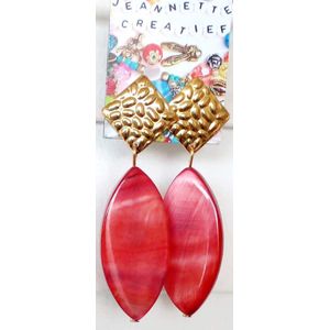 Jeannette-Creatief® - IBIZA Beach - Rood/Goud Schelp - Oorhangers - Oorbellen - Schelpen - Bohemien - IBIZA Chic – Boho Chic – Bohemian – Bohemien - Ibiza Style