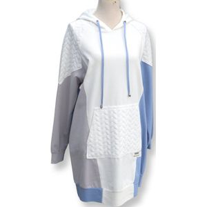 Dames mode - Hijab Kleiding - Dames Tuniek - Sweatshirt - Met hodie - Maat S/M - Kleur wit-grijs-blauw