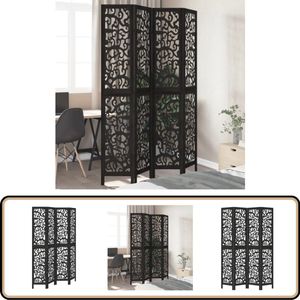 vidaXL Kamerscherm - 4 panelen - Zwart hout Kamerscherm - Scheidingswand - Houten Kamerscherm - Paulowniahout - Zwarte Kamerscherm