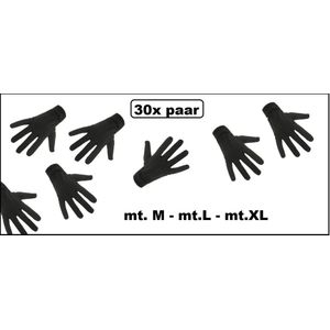 30x Katoen paar Piet handschoenen zwart mt.M/L/XL - Piet handschoen Pieten en Sinterklaas feest