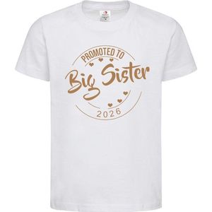 Shirt Aankondiging zwangerschap Promoted to Big Sister 2026 | korte mouw | wit/cappuccino | maat 110/116 zwangerschap aankondiging bekendmaking Baby big sis sister