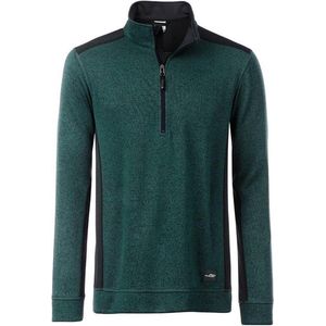 James and Nicholson Heren Gebreide werkkleding Fleece Half-Zip (Donkergroen gemelangeerd/zwart)