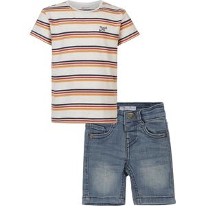 Noppies - Dirkje - Kledingset - 2delig - Jongens - Jeans Short blauw - Shirt Rowley Oatmeal melange - Maat 92