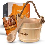 ALPENHAUCH sauna emmer met opscheplepel [100% natuurlijk hout] - Edele sauna emmer met comfortabel hennep draagtouw - Duurzame sauna accessoires - Opgiet emmerset incl. praktisch boekje - Wellness sauna emmerset