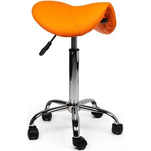 Zadelkruk Kalista Standaard Oranje - Zithoogte 50/68cm - kruk op wielen - krukje - werkkruk - zadelkruk - bureaukruk - kapperskruk - verstelbaar - draaikruk - tabouret - zadelkruk met rugleuning - tot 160kg