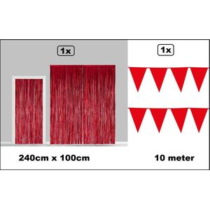 Set Folie gordijn metallic 2,4m x 1m rood + vlaggenlijn rood 10 GS1 INactief
