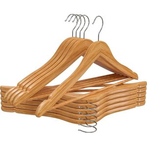 Anti-slip Houten kleerhangers met ronde broek bar & schouder groeven - 360 graden draaibare haak, duurzaam en slank Hangers voor jas, pak, broek, jas (Natuurlijke afwerking, set van 20)