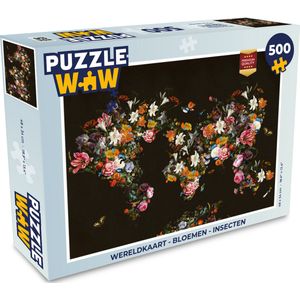 Puzzel Wereldkaart - Bloemen - Insecten - Legpuzzel - Puzzel 500 stukjes