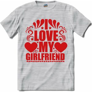 I Love My Girlfriend | Valentijn - Valentijnsdag - Cadeau - Kado - T-Shirt - Unisex - Donker Grijs - Gemêleerd - Maat XL
