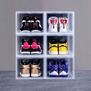6-pack Kicksafe® Sneaker Box - Schoenenopberger - Stapelbaar - Drop-front (met Deurtje aan smalle kant en Magneetjes) - 6 stuks - Transparant