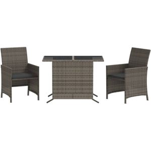 vidaXL 3-delige Bistroset met kussens poly rattan grijs - Bistroset - Bistrosets - Loungeset - Tuinset